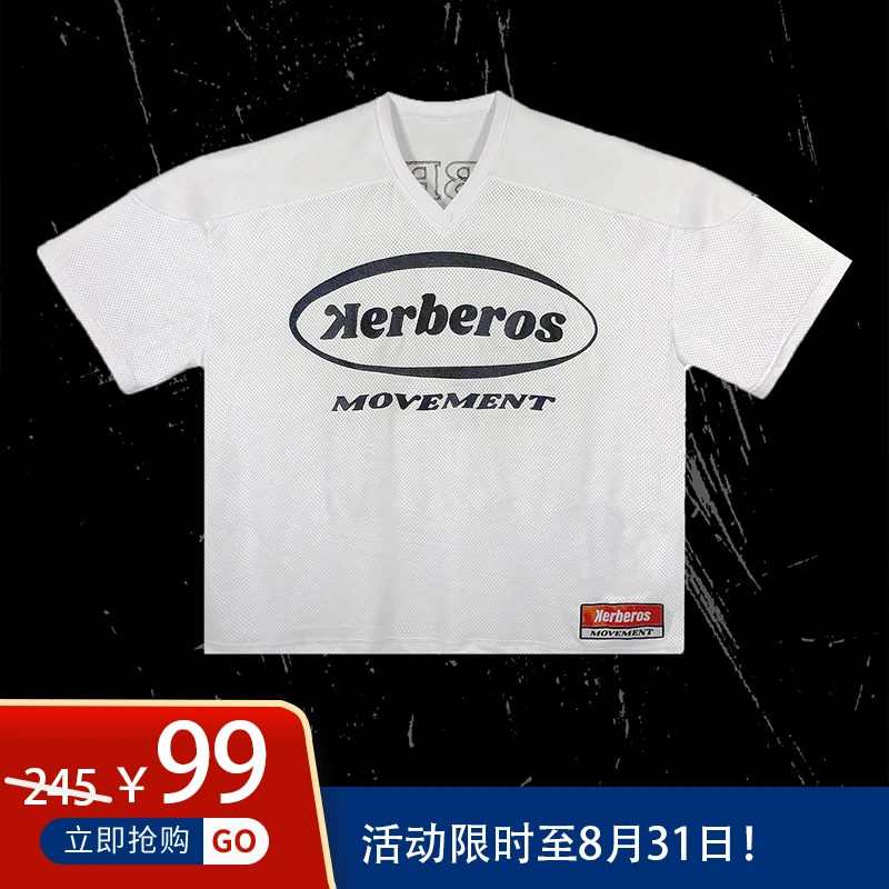 KERBEROS卡本健身训练男白色网眼款橄榄球衫透气短袖棒球服T恤