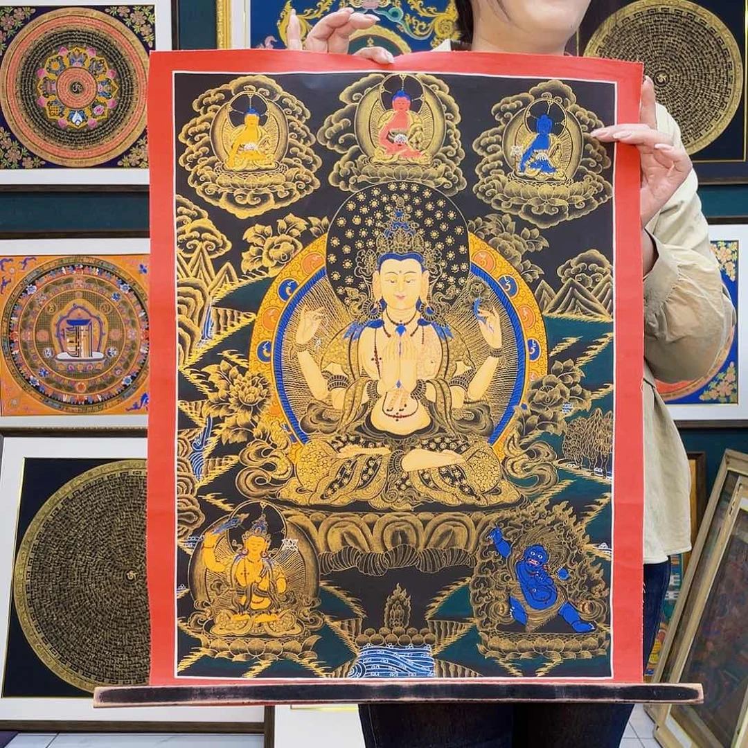 卷轴画手绘唐卡四臂观