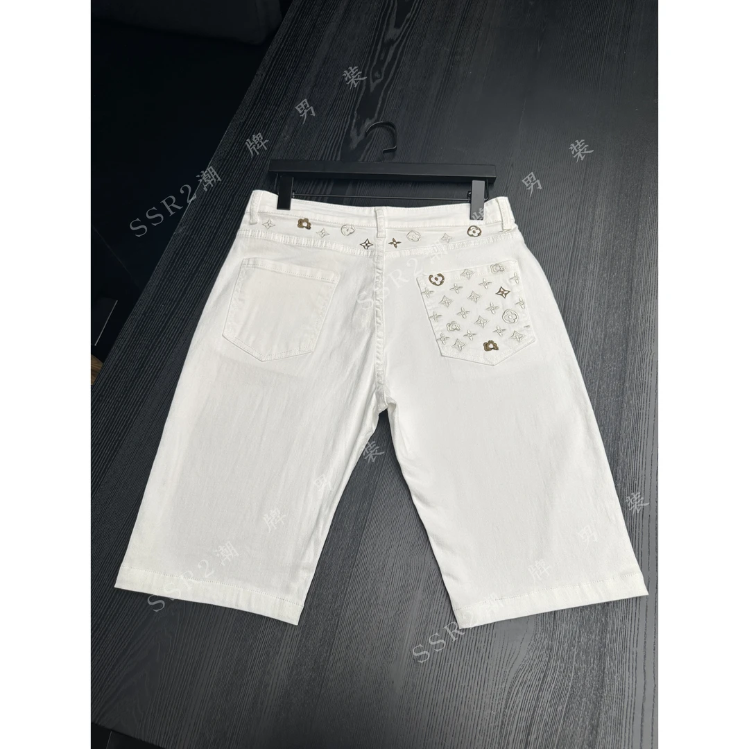 2025夏季欧货弹力男牛仔短裤休闲百搭潮流薄款刺绣水洗时尚牛仔裤