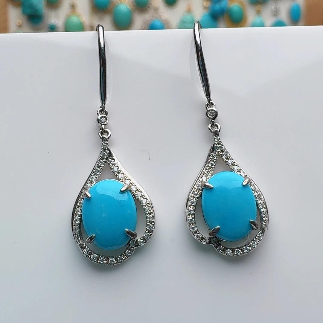 绿松石银S925镶嵌耳饰