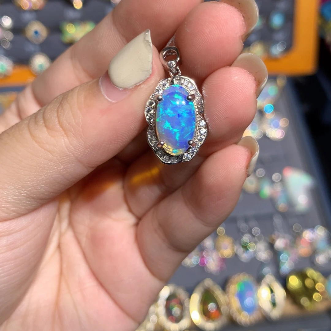 银S925镶嵌欧泊澳洲欧泊吊坠l