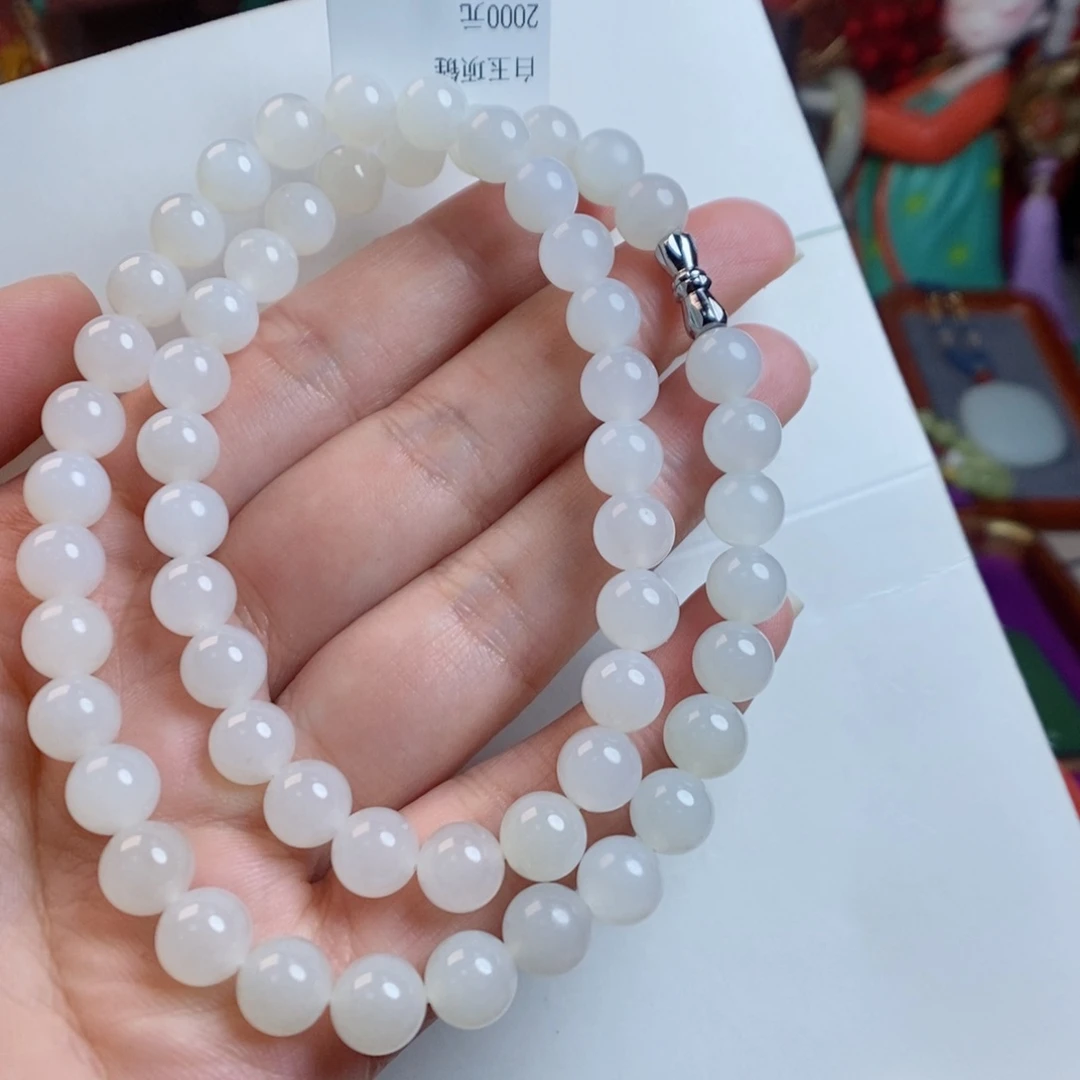 和田玉手链未镶嵌野牛沟白玉