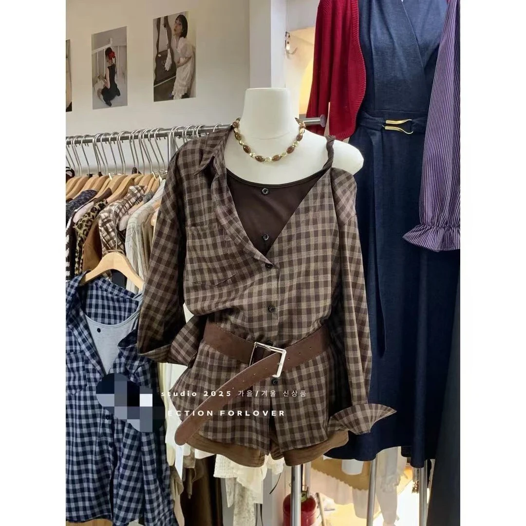 850新款时尚复古假两件掉肩衬衫（配腰带.衣长70左右）