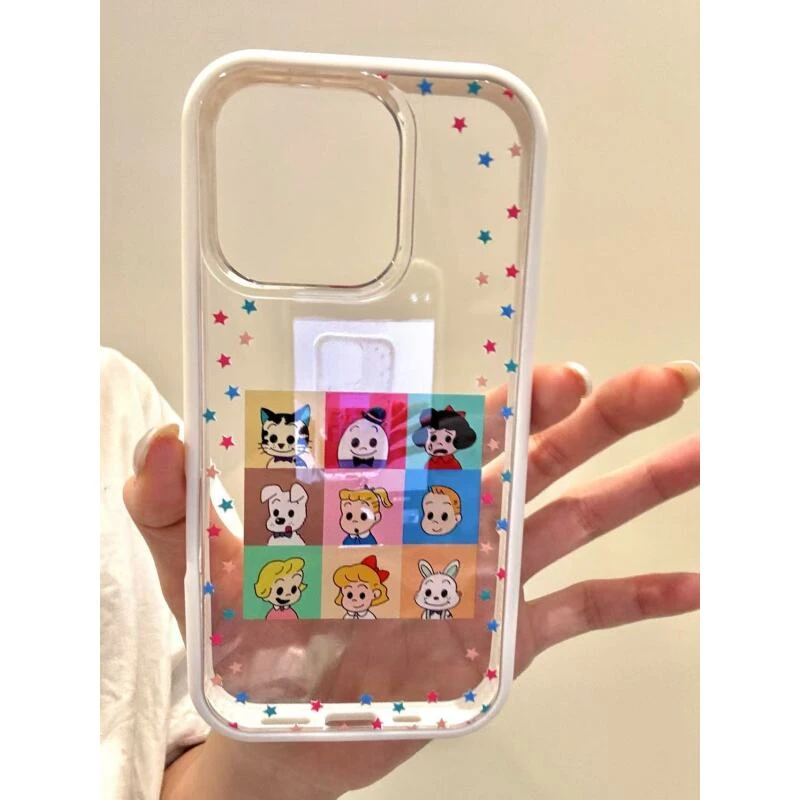 卡通彩色星星九宫格原田治插画适用iPhone16promax苹果15手机壳14