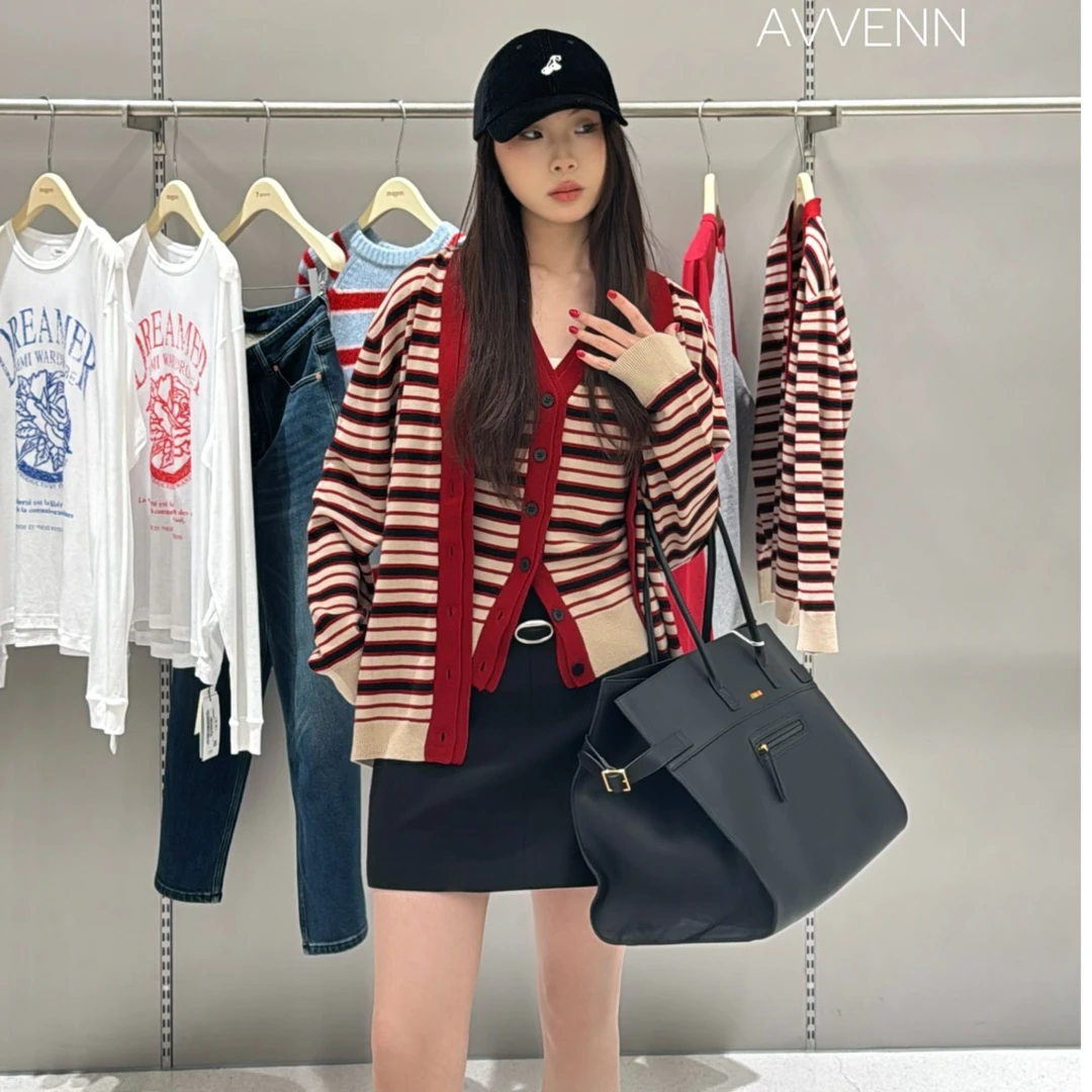 「AVV ENN」 mqpm 条纹针织长开衫 RV577