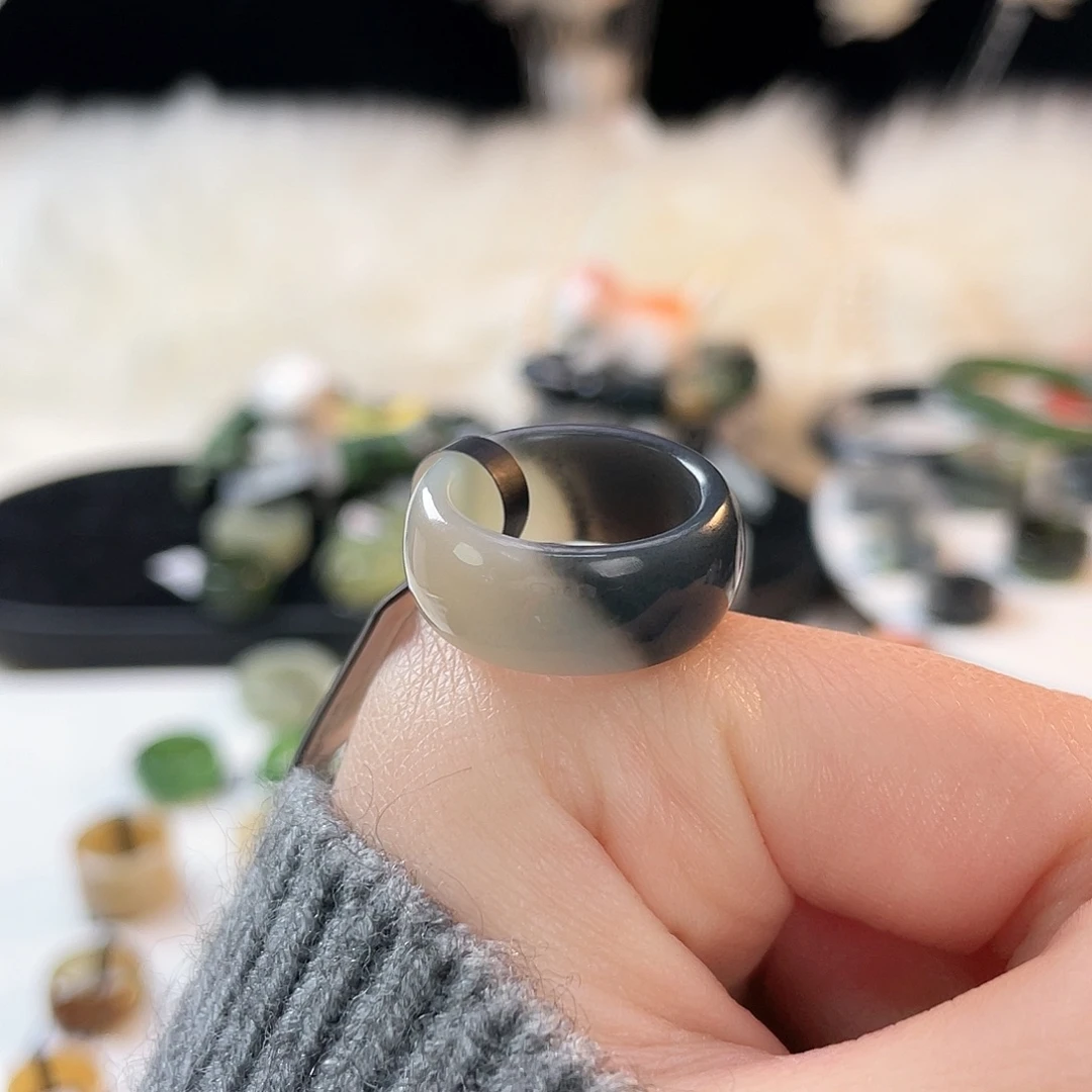 和田玉未镶嵌戒指k45 半山半水墩墩16.2mm