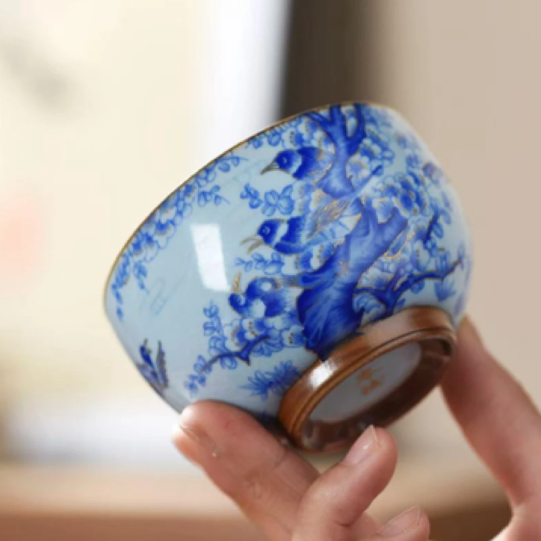 禅定天青蓝喜鹊主人杯150毫升安全包装