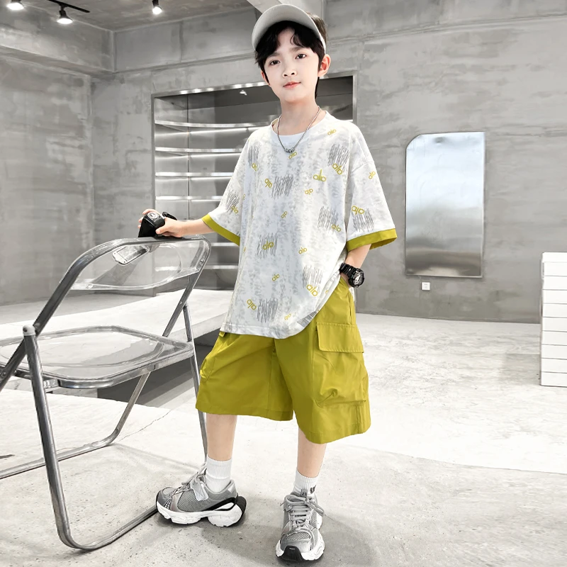 男童夏款套装2025新款宽松短袖中大童两件套潮【奇斯熊】B5334