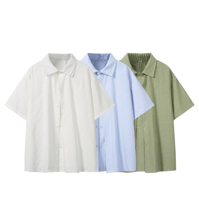 ONEARTS衬衫衬衫男夏季薄款条纹设计小众宽松翻领衬衣外套