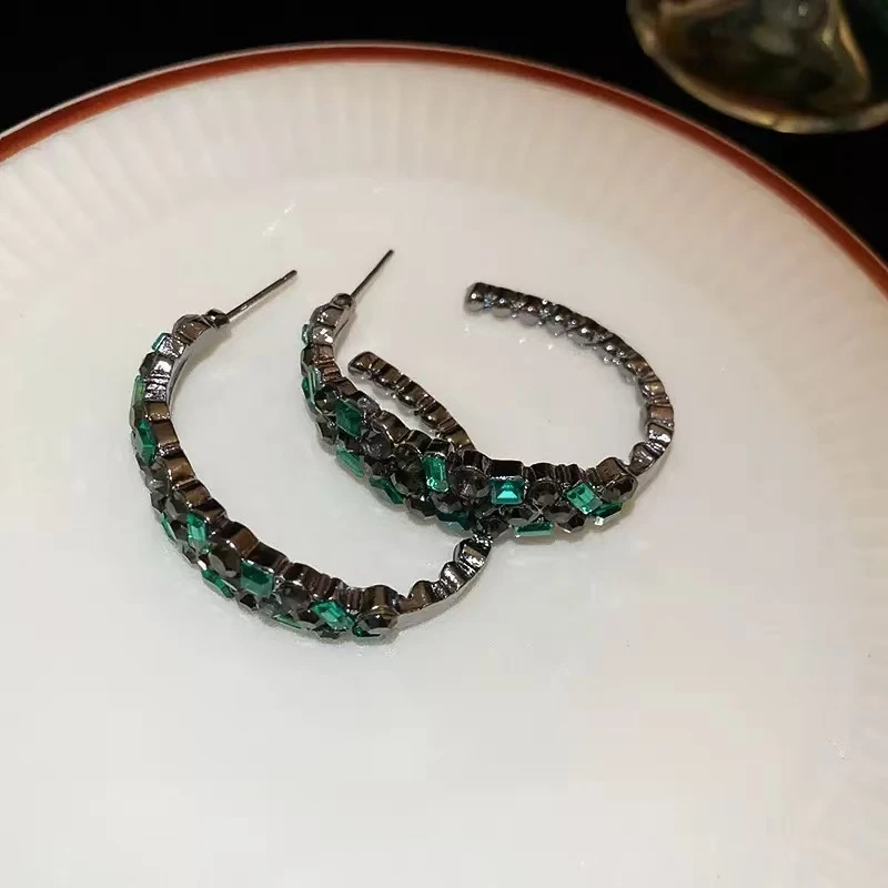 铜合金合成锆石耳饰 铜合金合成立方氧化锆女士耳饰5059耳钉绿色