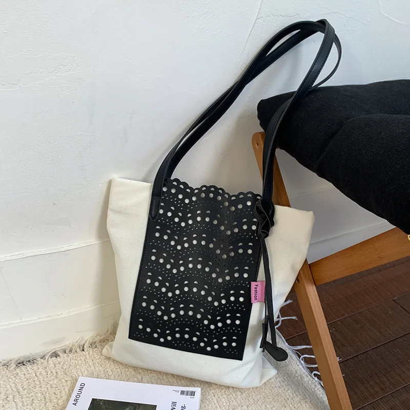 休闲撞色大容量包包女式2025新款时尚通勤百搭单肩包大学生托特包