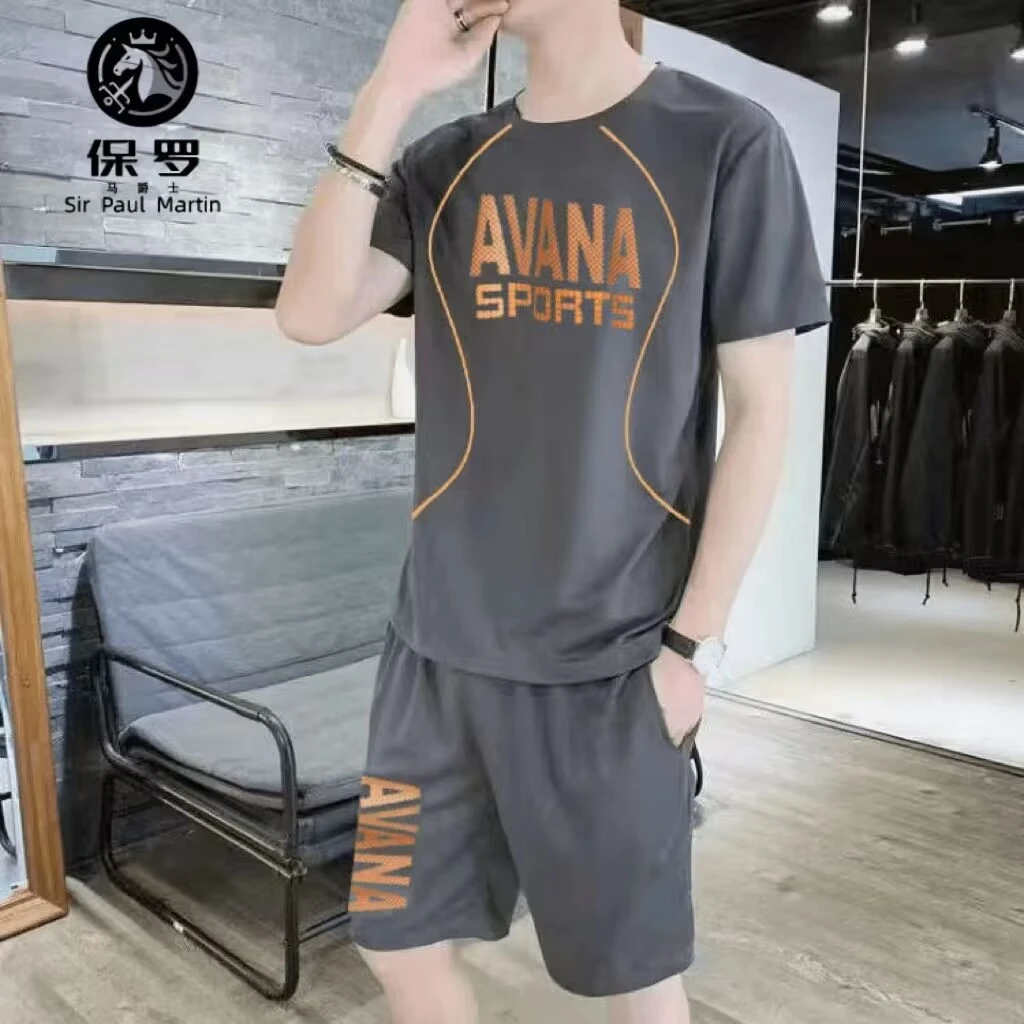 保罗马爵士速干套装大码男士圆领休闲套装透气潮流