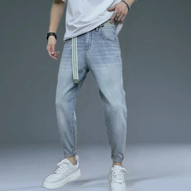 【高定潮品】时尚超薄透气1216修身显瘦百搭微锥小脚弹力牛仔九分男