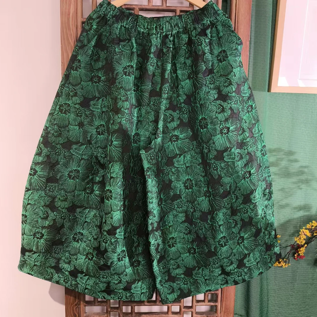 凤徕兮私人定制绿色软提花半松紧阔腿裤（LK040-67）SK5223