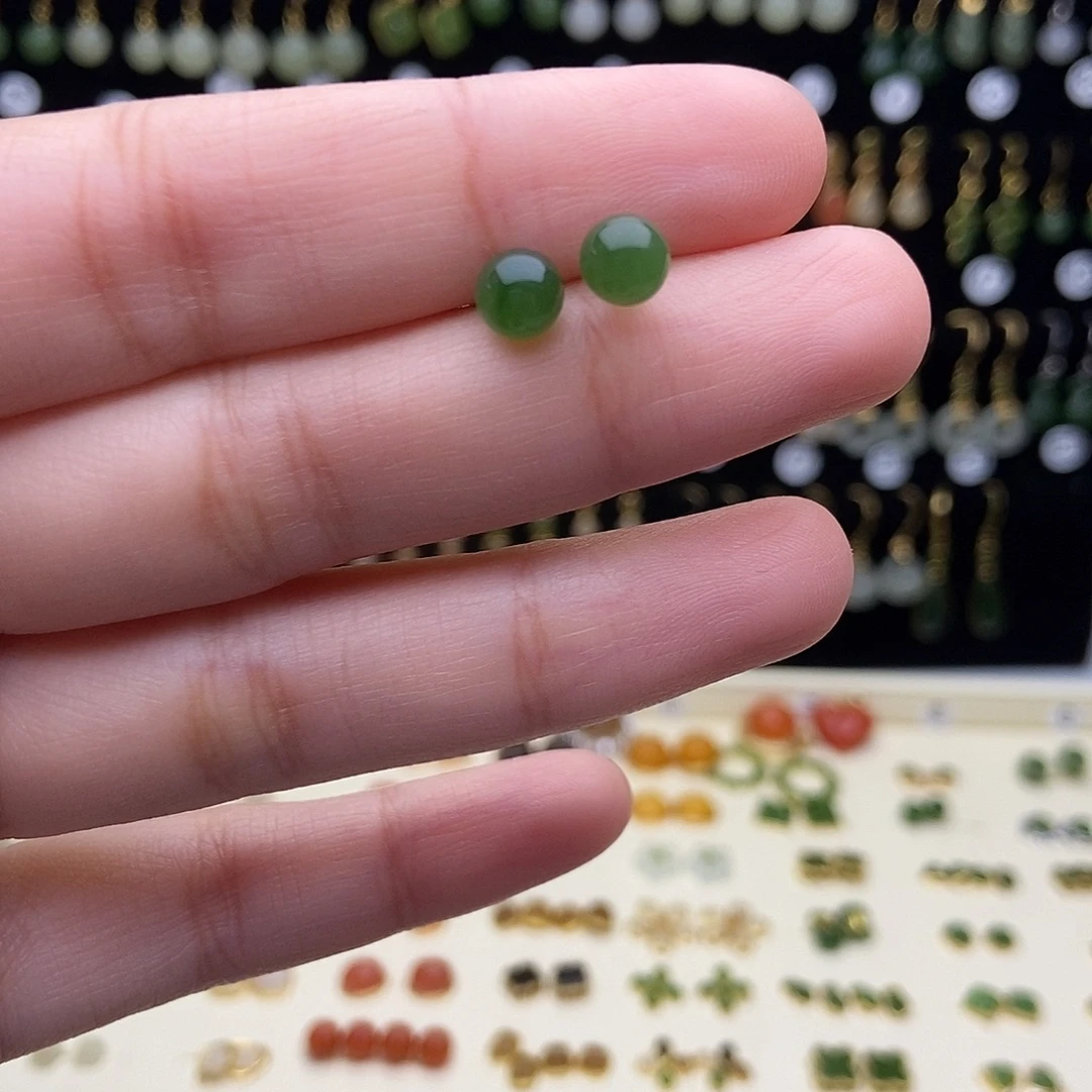 和田玉银S925镀金镶嵌耳饰