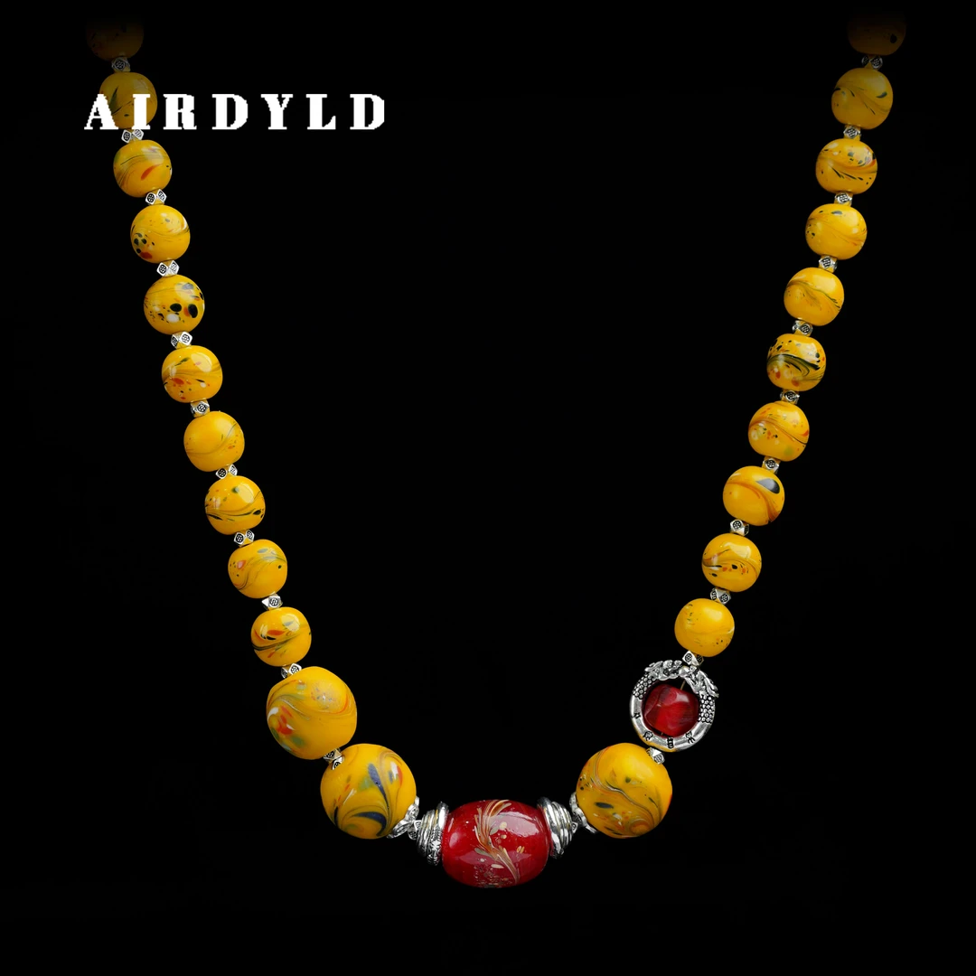 黄铜琉璃项链 【丹翎】淄博手工凤尾鸡油黄琉璃新中式气质优雅项链