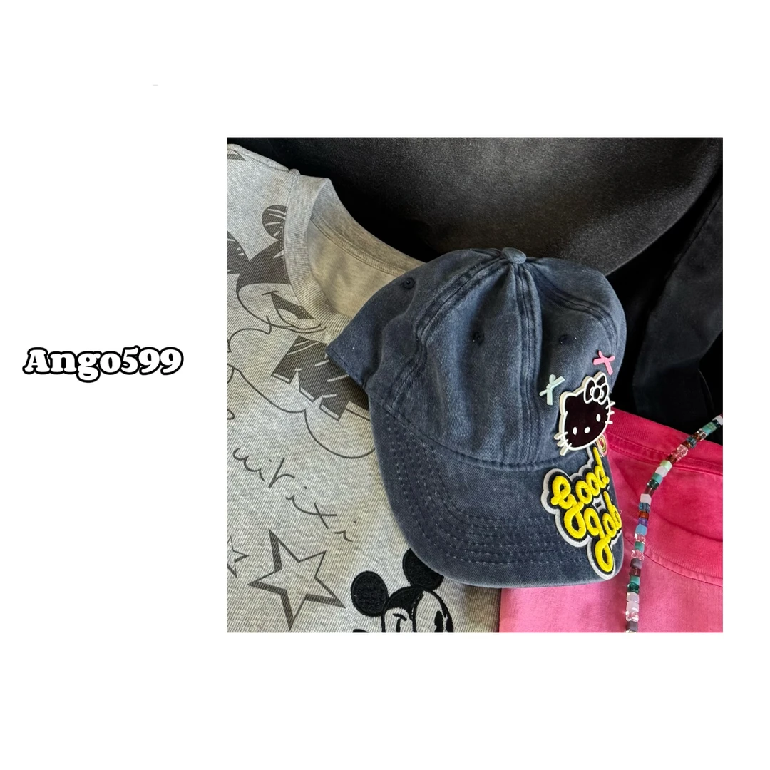 黑猫警长* 做旧水洗牛仔布立体装饰刺绣鸭舌棒球帽