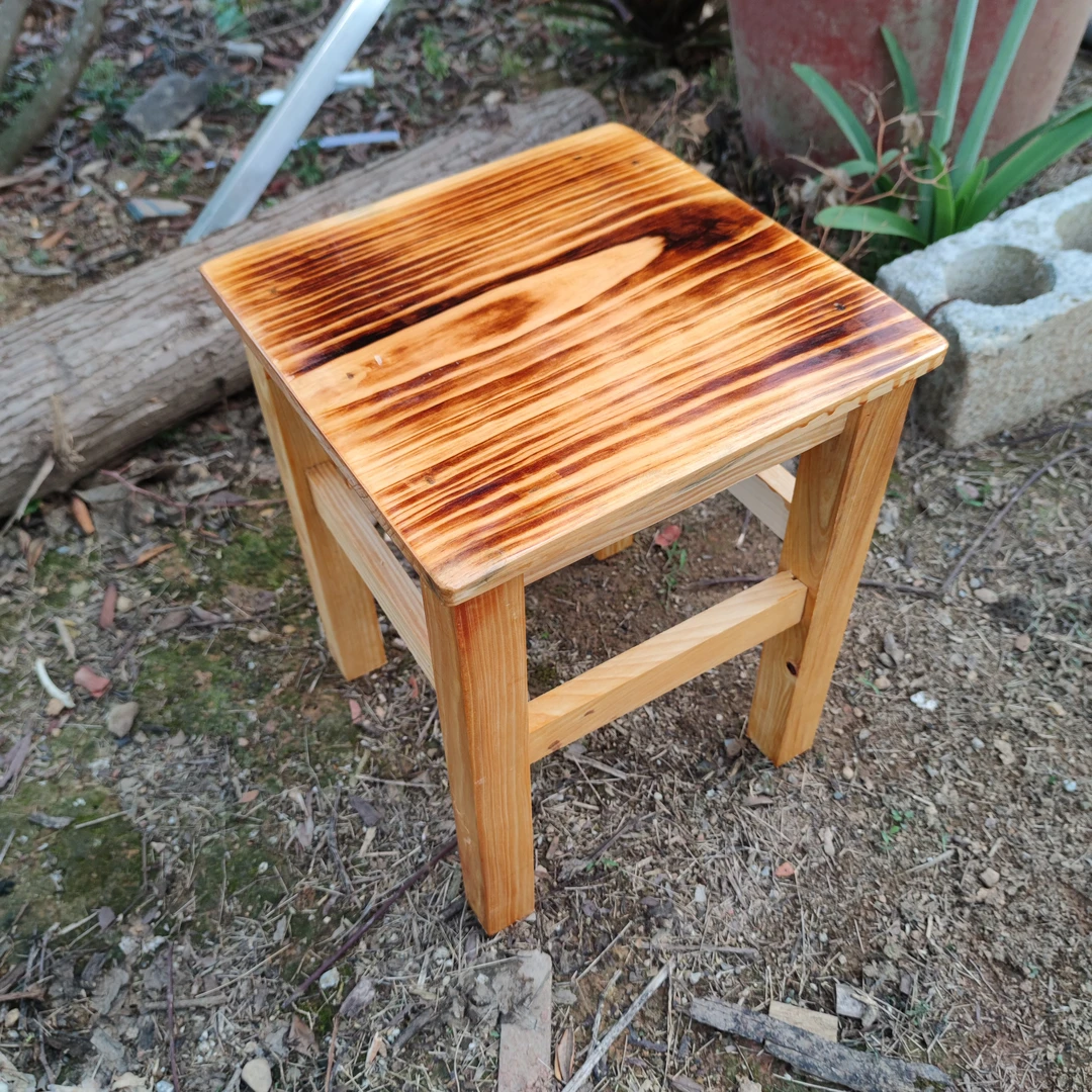 40厘米高复古炭化木凳子全实木大排档餐桌凳泡脚凳茶几边凳烧烤凳