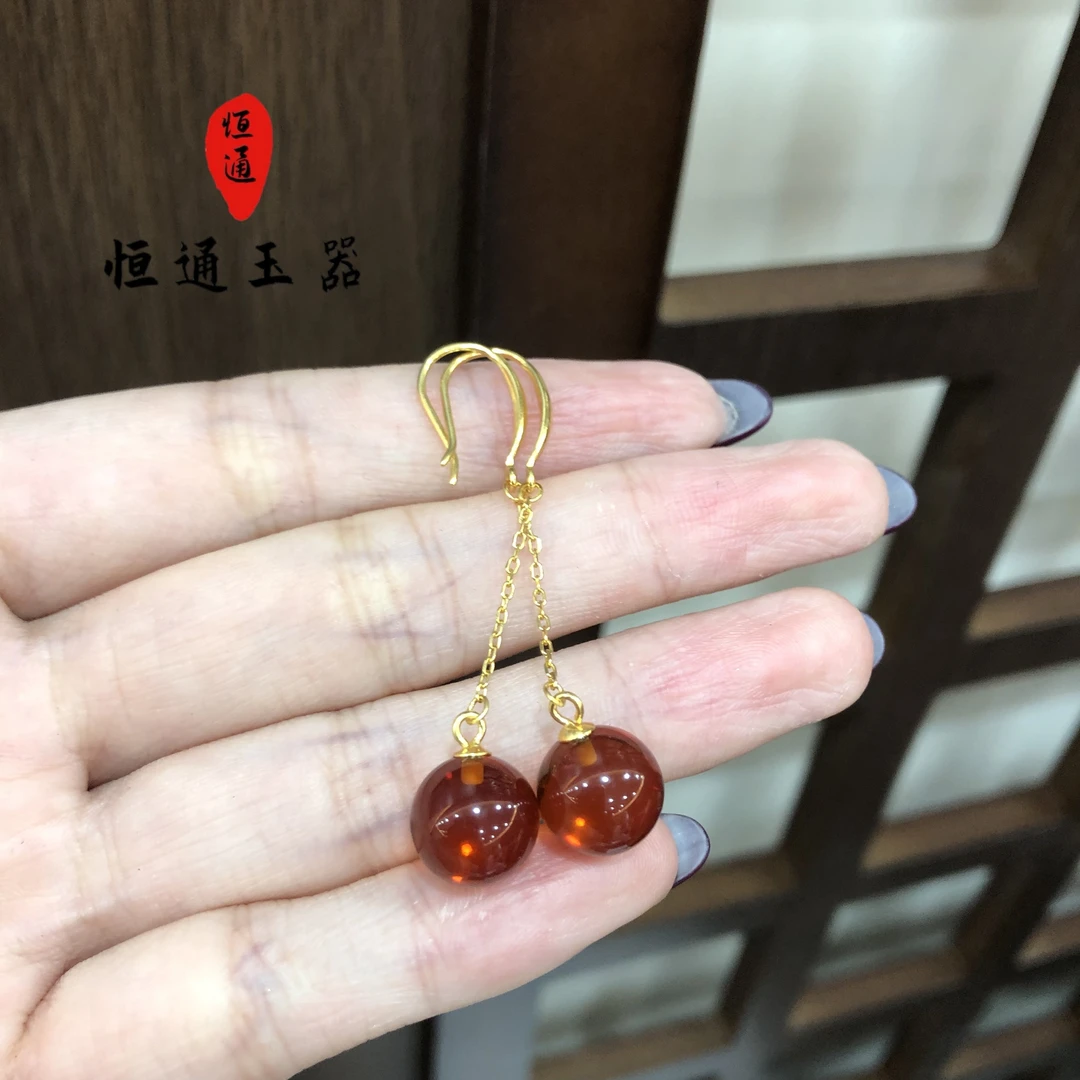 天然琥珀耳钩多样性发一规格约10mm-1-99