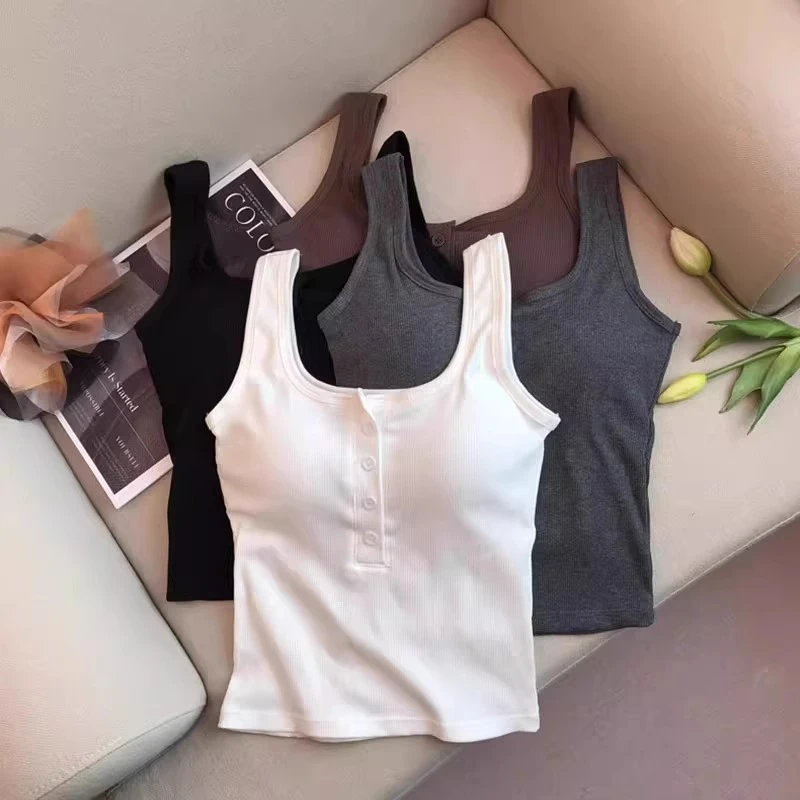 白色吊带背心女夏季新款外穿带胸垫一体遮副乳内搭短款无袖上衣潮