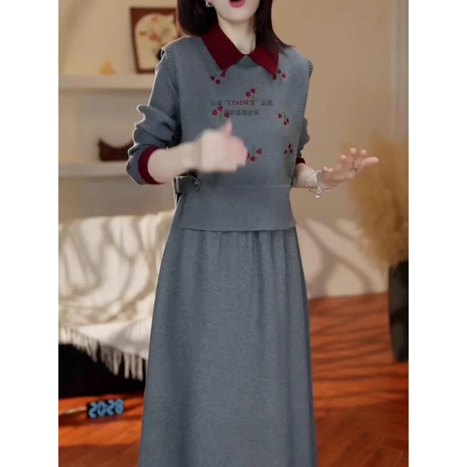 春秋新款高端时尚轻奢高级感小香风针织马甲连衣裙百搭气质两件套