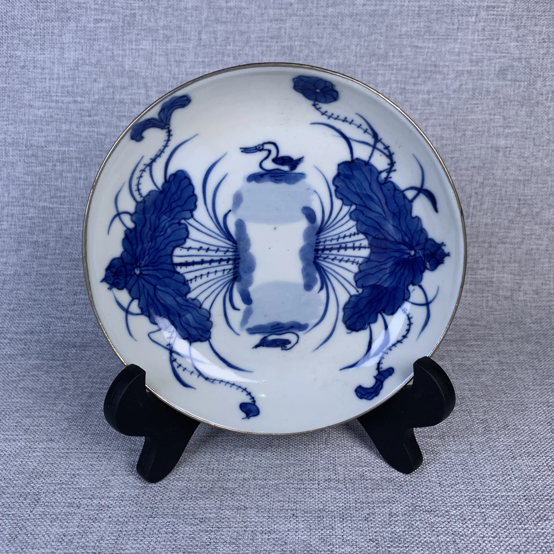 清代青花花卉盘古瓷器真品国营镇江市文物商店库出5128015