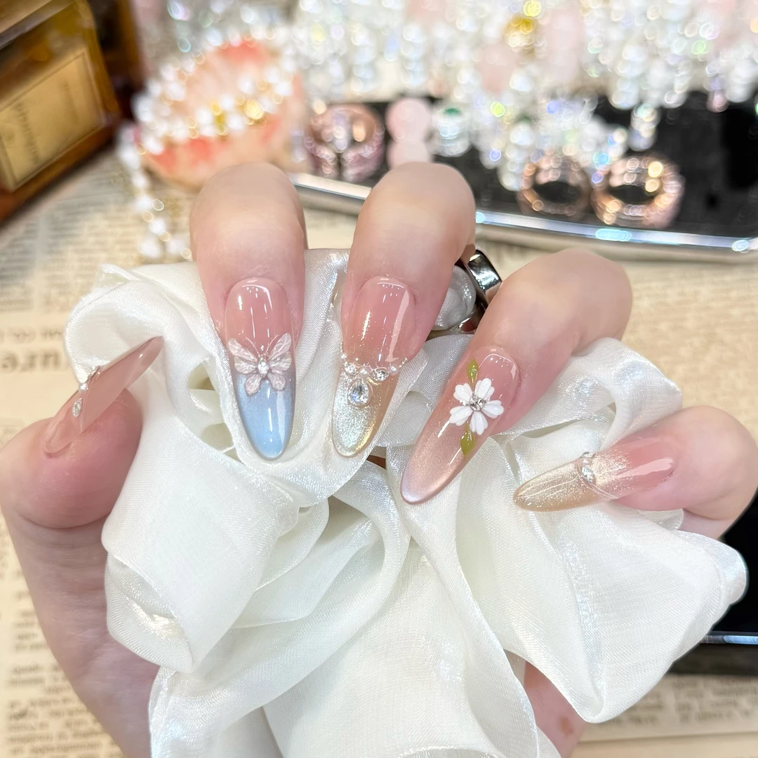 飞顺丰【七彩花】纯手工穿戴甲可拆卸甲片10片（无收纳盒）