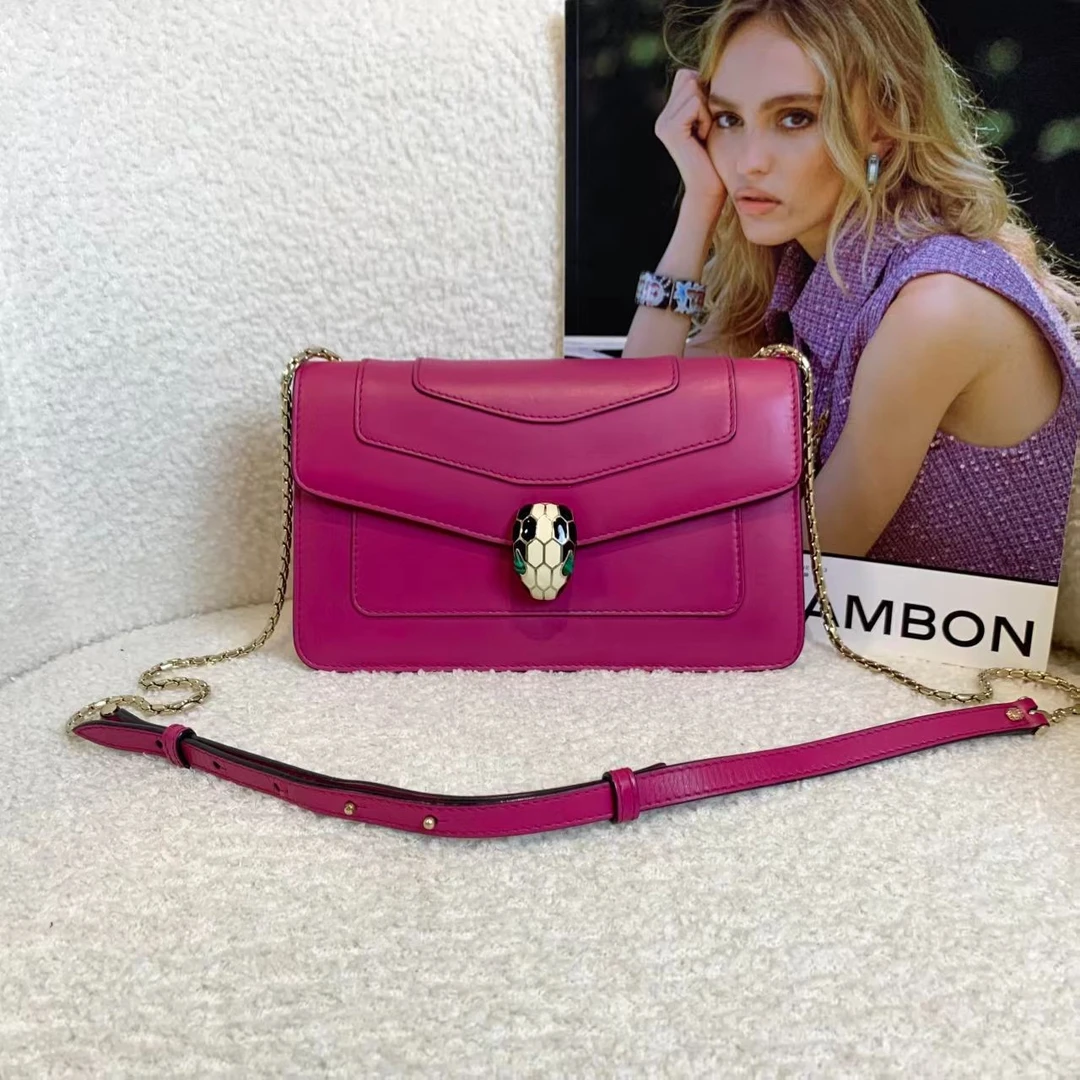 99新 BVLGARI/宝格丽 壹臻楠/玫红色横版蛇头包小 公 35067809