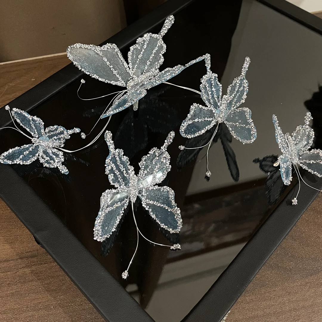 L06013金钻新娘超仙水晶蝴蝶发夹新娘婚礼头饰造型百搭侧边夹发饰