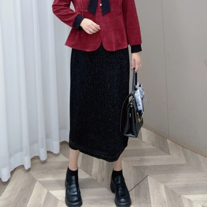 PWD32650 (现货仅裙子）中长款半身裙后开叉直筒裙高腰大码【衣长79