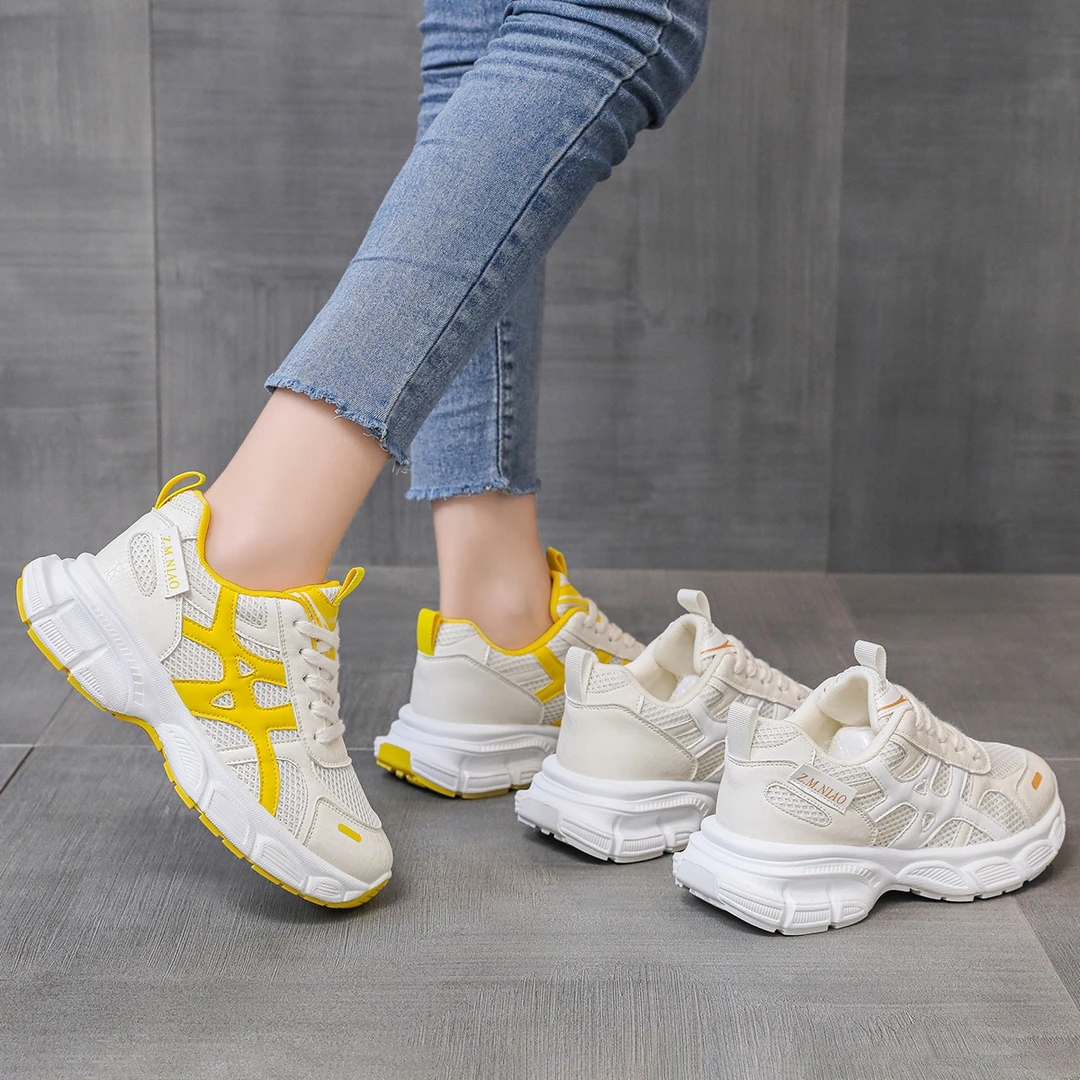 真皮网面透气老爹鞋女2025夏季新款时尚轻便厚底跑步休闲运动鞋潮
