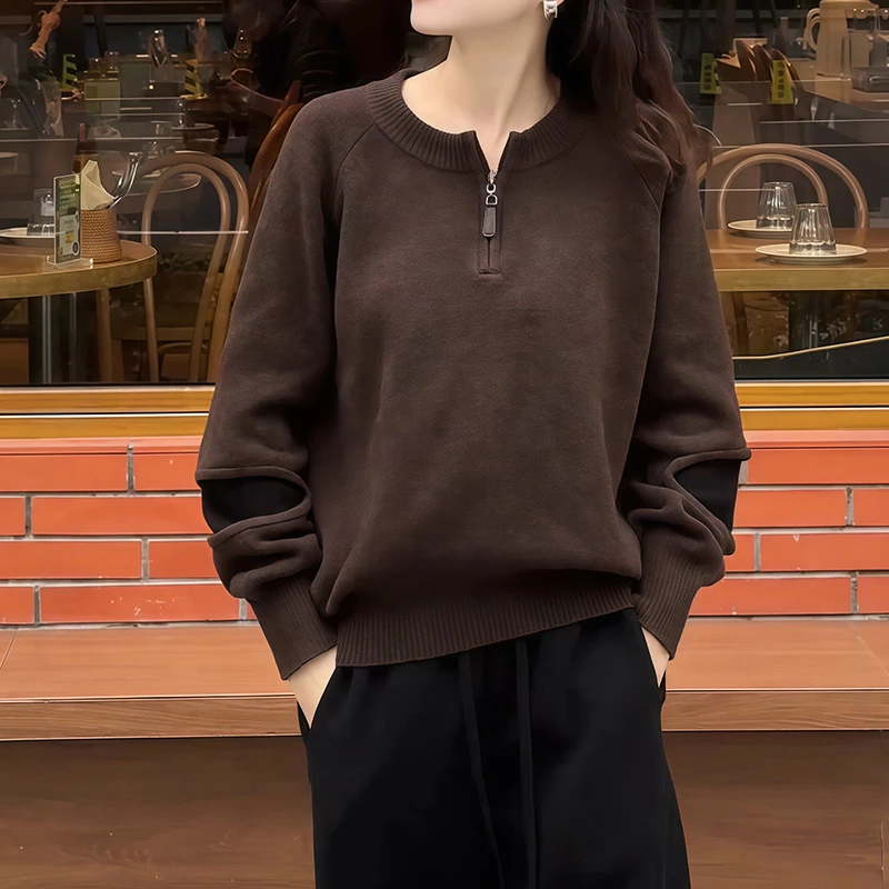 秋冬新款欧货时尚气质减龄半拉链针织衫女宽松显瘦高级感毛针织衫