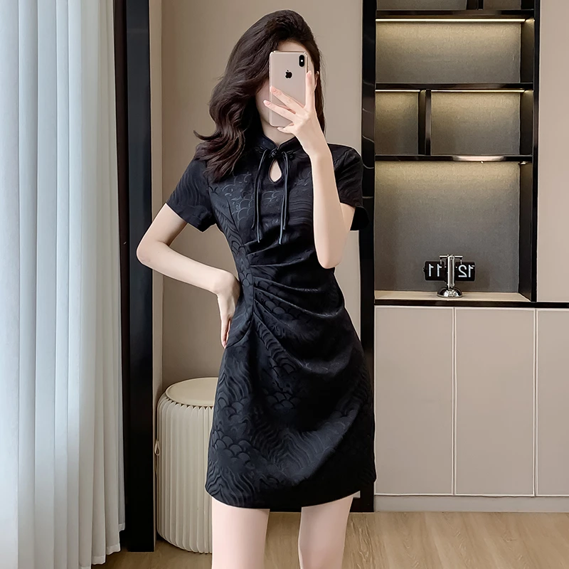 2025夏季新款高级提花新中式改良气质时尚盘扣旗袍连衣裙小个子潮