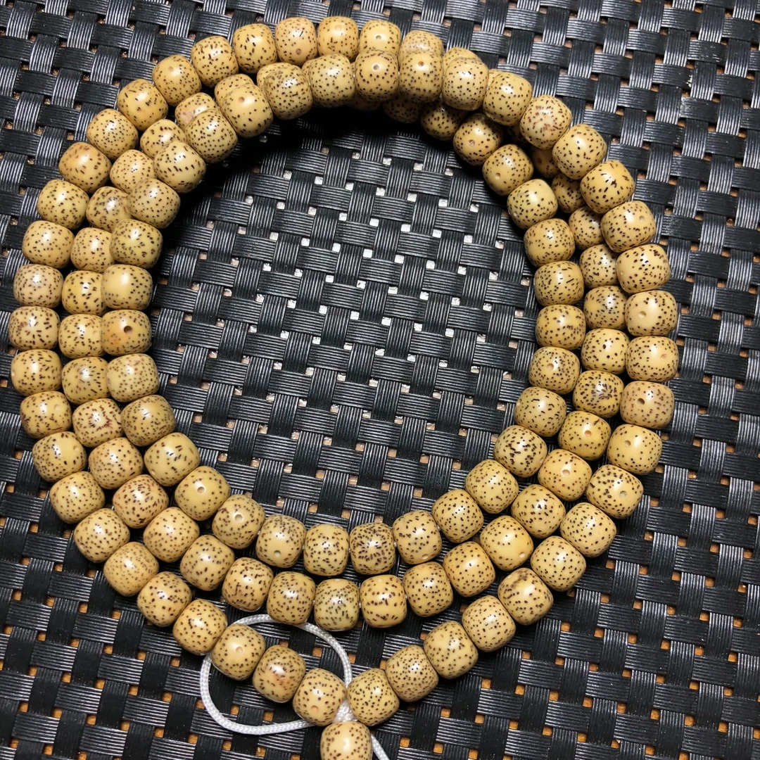 麦菩提0347星月菩提10×9老型桶珠不足尺鸡油黄108+12颗左右