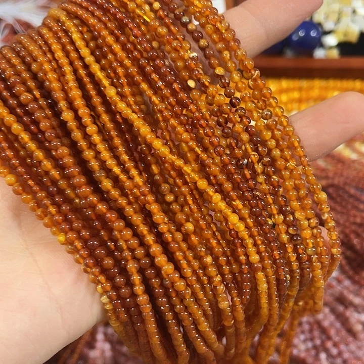 合金玛瑙/玉髓珠宝半成品一条3mm天然蜜蜡圆珠