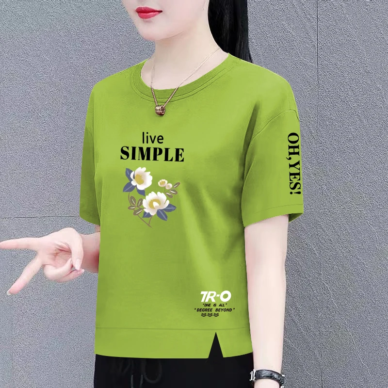 2025夏季新款别致开衩100%纯棉短袖T恤女士宽松显瘦百搭休闲上衣