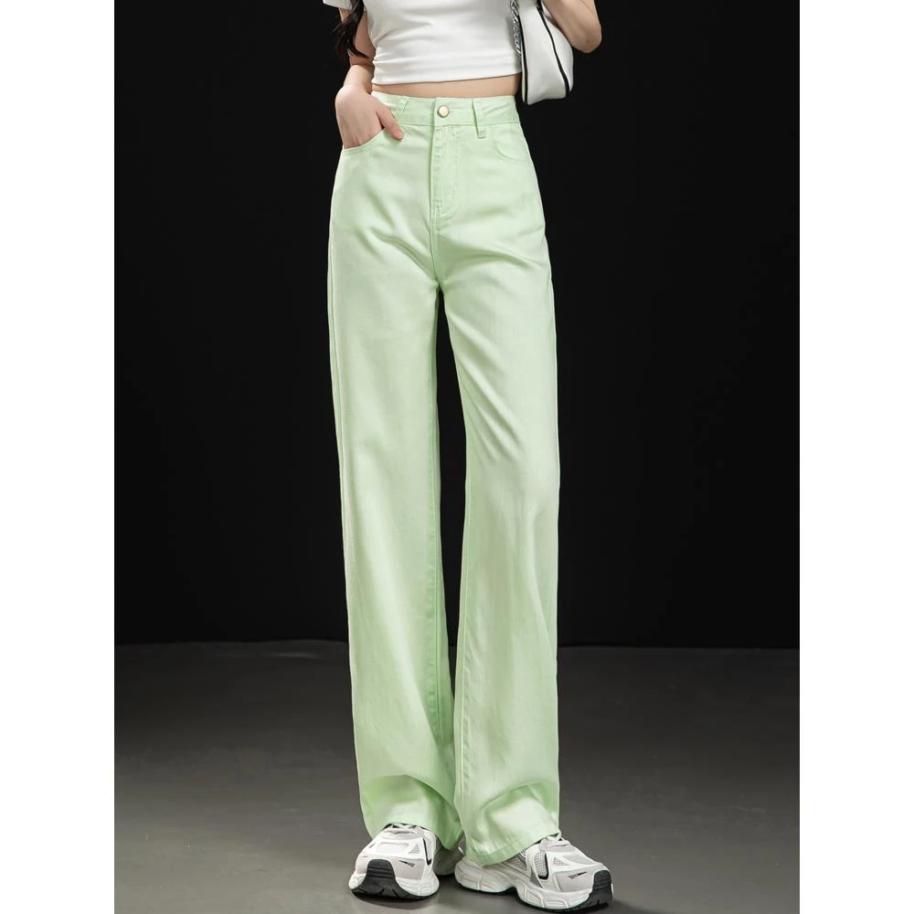 100%莱赛尔天丝牛仔裤女夏季薄款垂感超软窄版阔腿裤女直筒长裤子