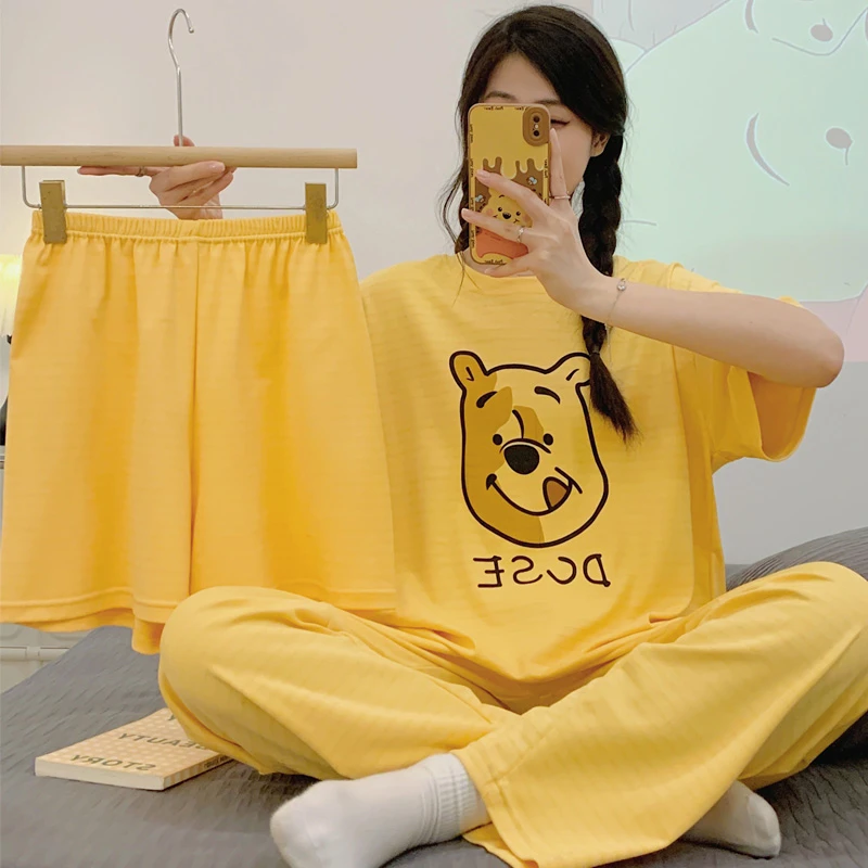 夏季睡衣女纯棉可爱学生套装三件套薄款家居服短袖短裤新款2025年