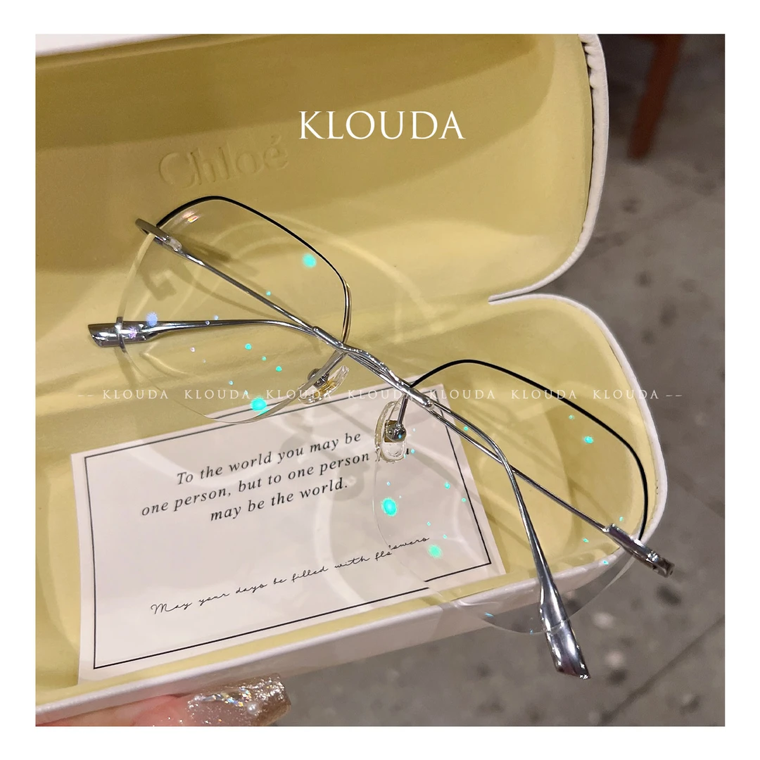 Klouda复古斯文无框切边半边黑线钛架眼镜框超轻时尚显瘦