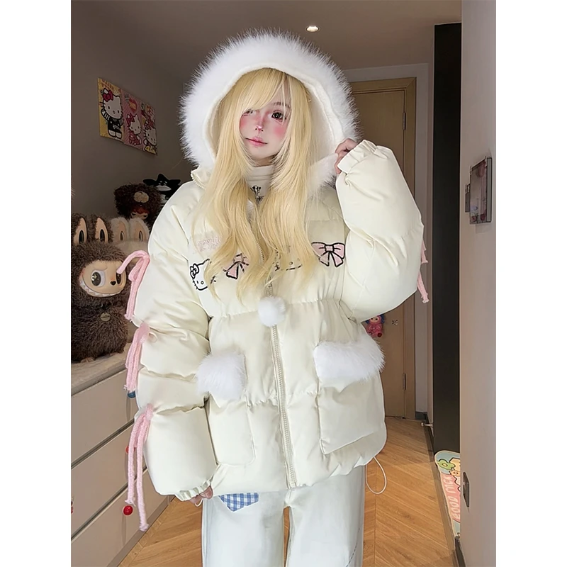 凛可爱 冬季新款甜美风卡通加厚棉服外套女宽松百搭可爱保暖棉衣