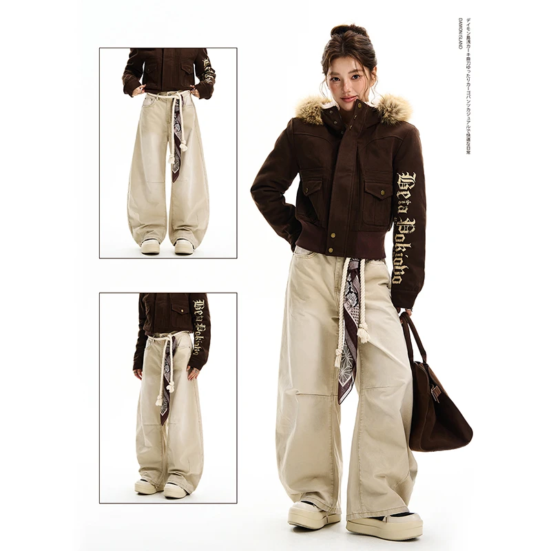 达蒙岛美式解构设计工装弯刀休闲裤宽松廓形显瘦拖地长裤子情侣潮