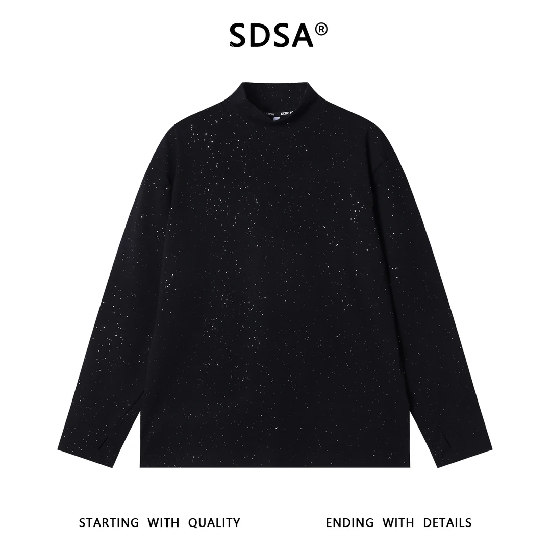 SDSA男士秋冬新款痞帅男装潮牌时尚满天星半高领长袖T恤时尚简约
