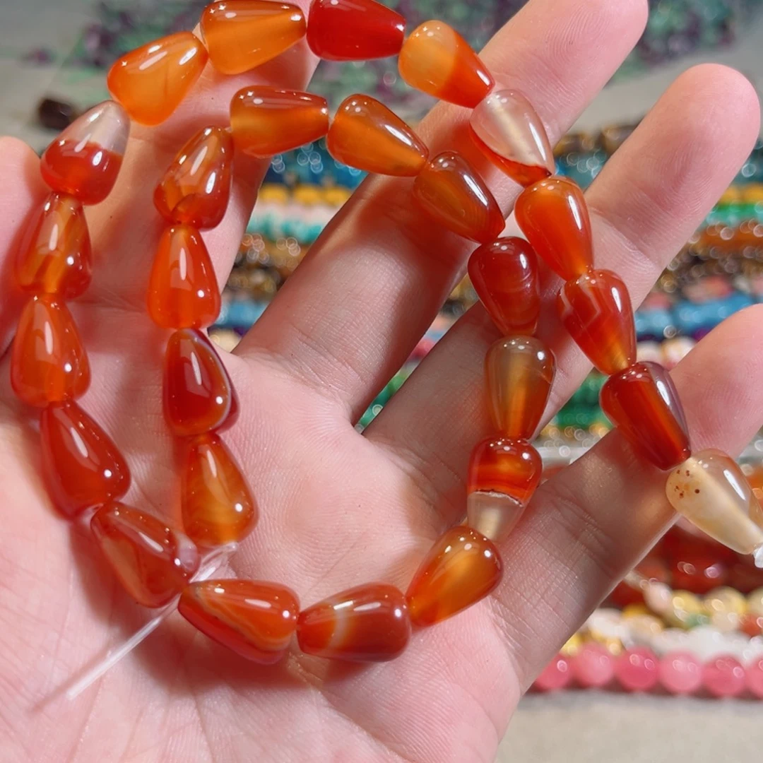 玛瑙/玉髓合金珠宝半成品玛瑙水滴一条10x14mm