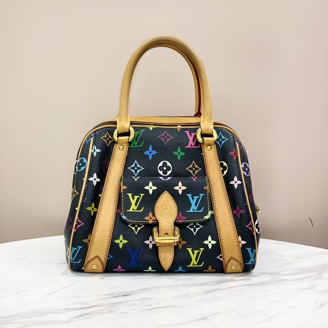 95新 LouisVuitton/路易威登 黑三彩保龄球手提包 98新 约26*21