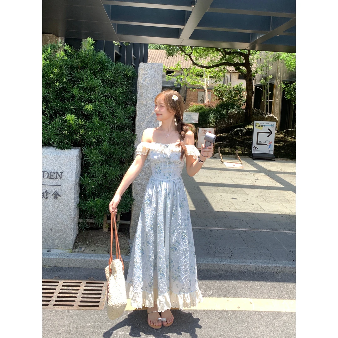 切糕自制【陷入花海】小个子夏季慵懒风甜美纯欲蕾丝碎花长裙连衣裙