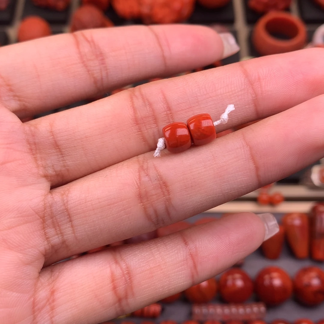 南红玛瑙未镶嵌直切对珠6+