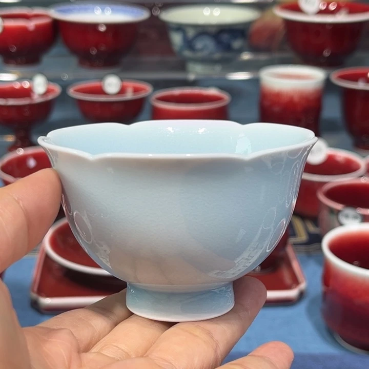 景德镇浅行窑蓝色海洋花口杯