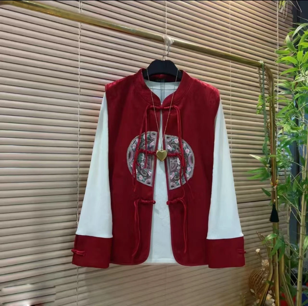 【西红柿】新中式国风刺绣两件套女冬季新款宽松大码套装