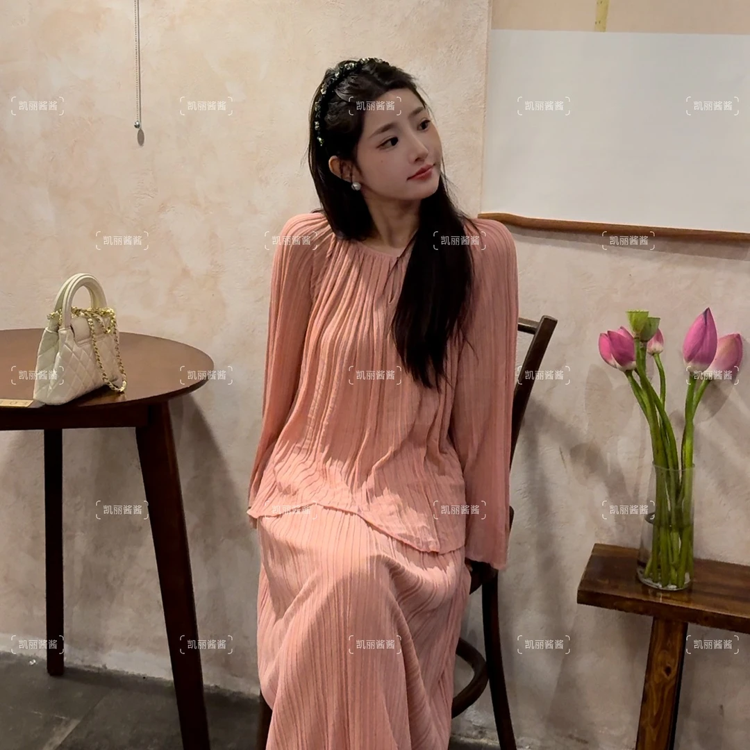 【云裳花容】2025新款针织莱赛尔套装女长袖恤配半身裙甜美温柔