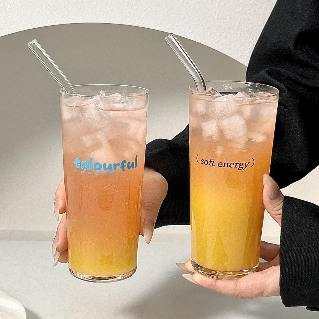 简约超轻薄玻璃杯子字母水杯拿铁杯冰咖啡杯果汁杯气泡水杯柯林杯